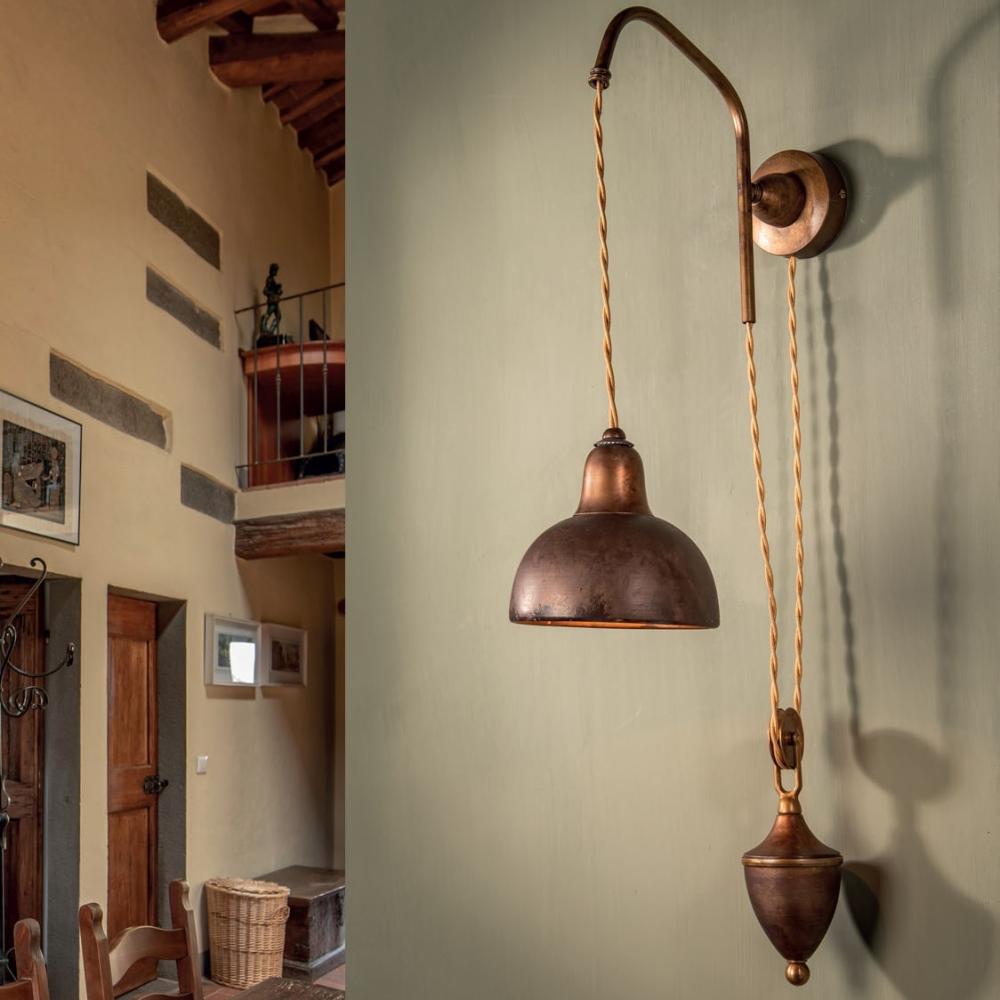 mediterran klasszikus rez ellensulyos falikar allithato magassagu vintage regies antikolt paraszthaz lampak felujitas nappali konyha vilagitas imas firenze toszkan olasz stilusu.jpg